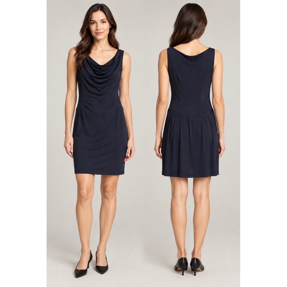 Theory Daniola Horoscope Marine Blue Cowl Neck Dress NWT Petite P $315